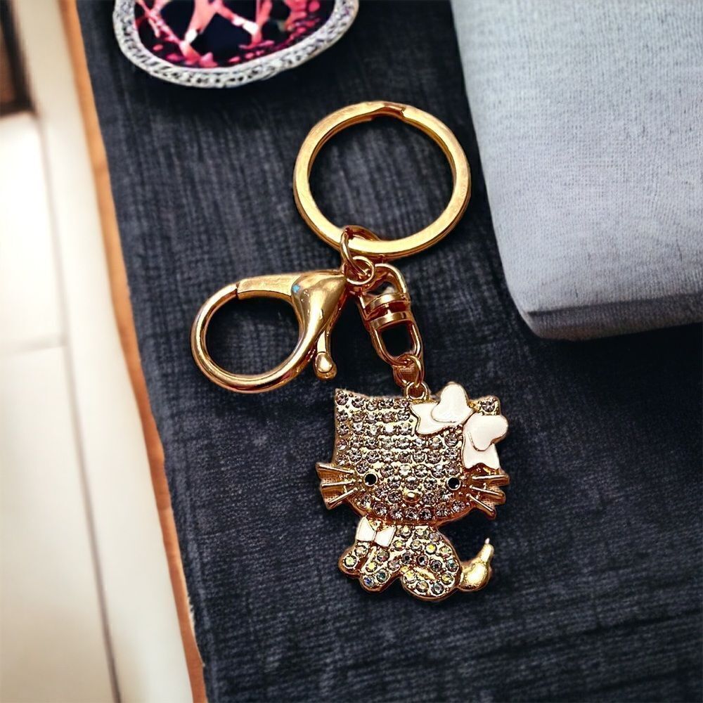 Hello Kitty White Gold Rhinestone Keychain NWT